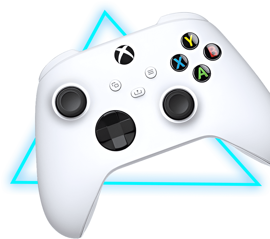 A white controller with the triangle in front of it.