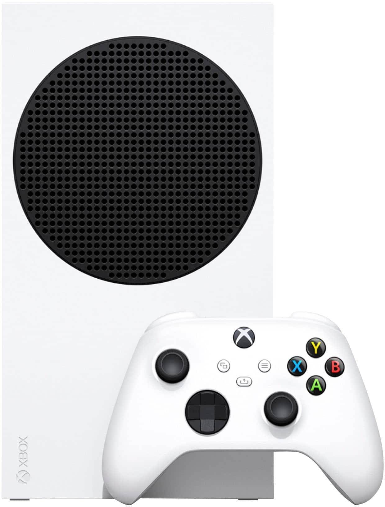 A white xbox one s with the controller in front of it.